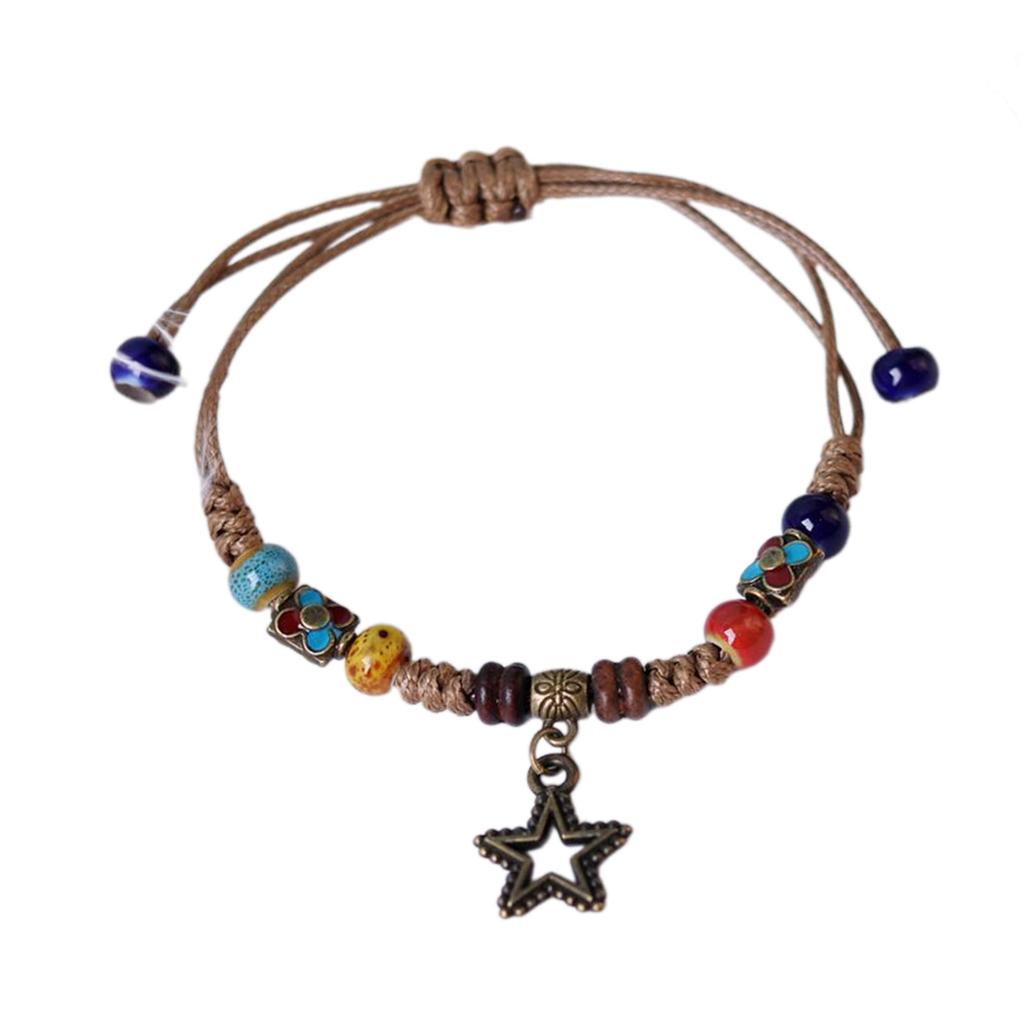 Fashionable Bracelet Ethnic Ceramic Beaded Bangles Handcrafted Woven Strings Exquisite and Eye Catching Wrist Decoration