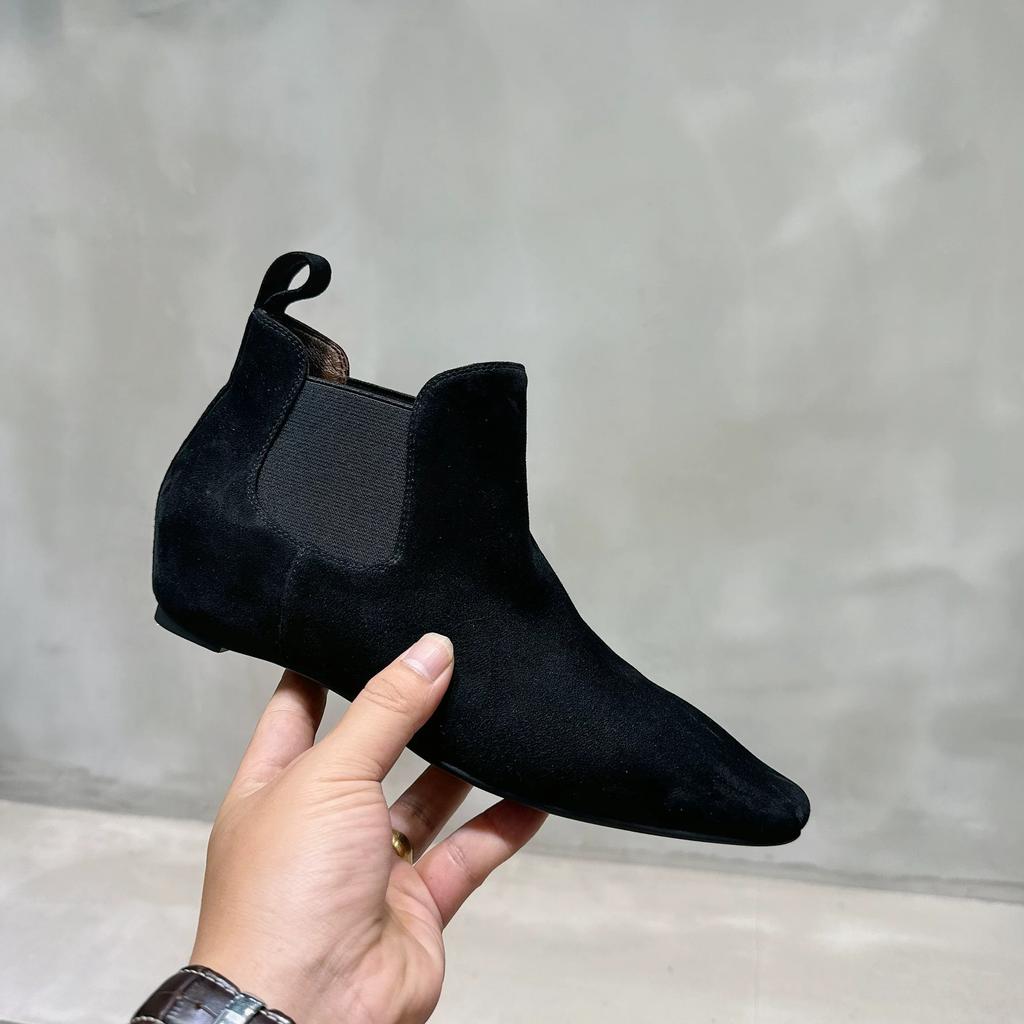 Sheepskin Version~ Retro Matte Suede Polished Pointed Inner Heightening Chelsea Boots Short Boots Women's 2025 New Bare Boots