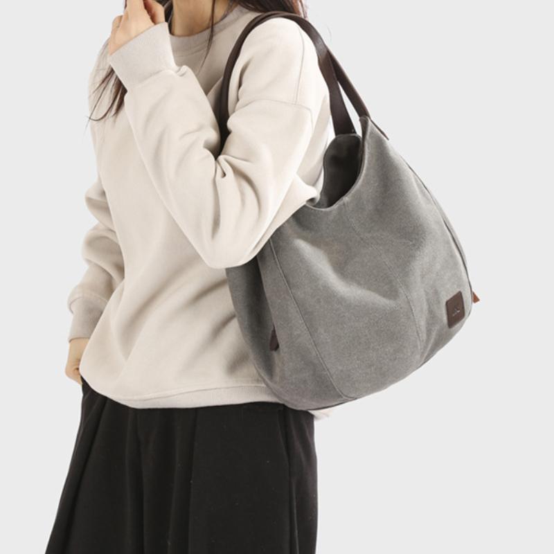 Women's Hobo Bag Casual Canvas Large Shoulder Tote with Multiple Compartments, Minimalist and Versatile Design