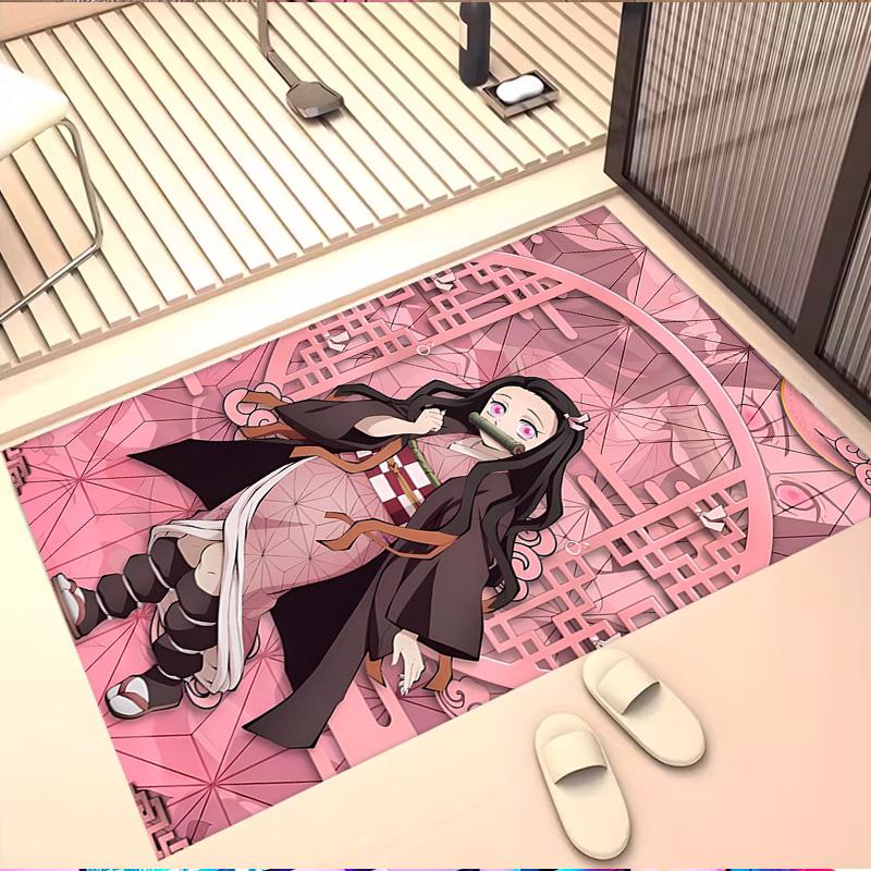 Demon Slayer Print Rug, Washable Floor Carpet, For Entryway Dorm Laundry Room Office Study, Home Decor Birthday Christmas Gift
