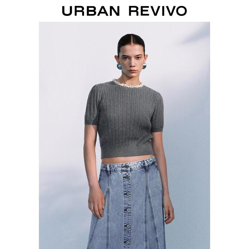 

UR2026 Elegant Twisted Texture Pearl Knit Top XL
