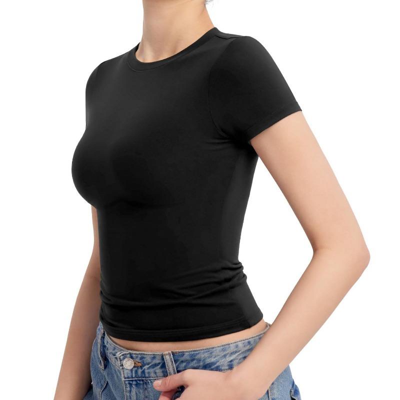 IHUASU Women's Tops Short Sleeve Summer Pleated Slim T-Shirt