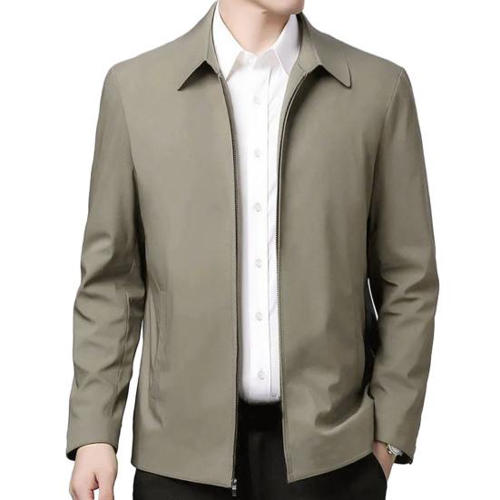 Men Jacket Lapel Solid Color Mid-aged Elderly Men Long Sleeve Zipper Closure Straight Formal Business Casual Soft Spring Fall Daily Coat