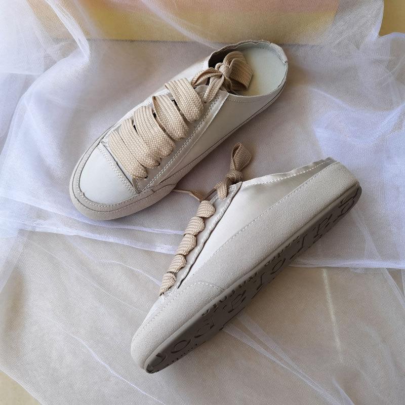 Little White Shoes Women's Summer Niche Design Shoes Satin Silk Versatile Casual Half Drag One Pedal Lazy Shoes