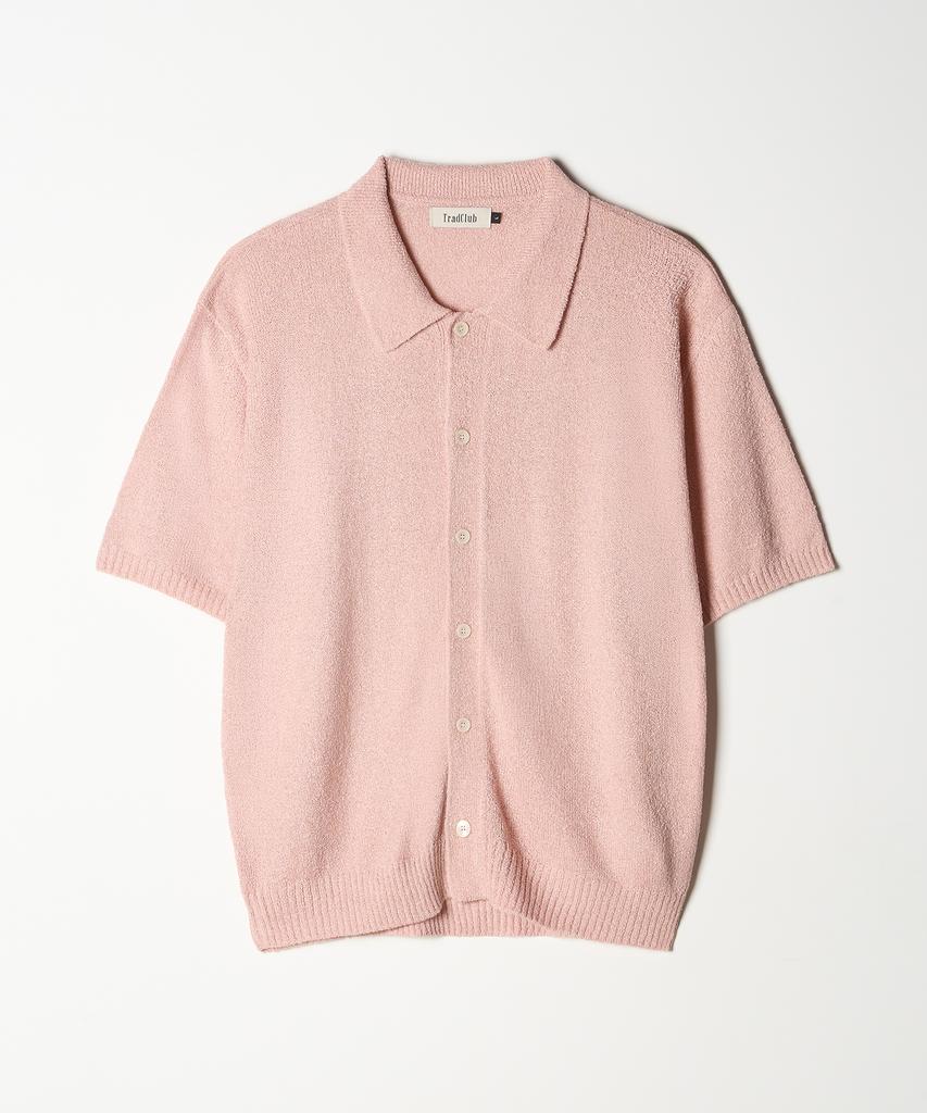 Tradclub Boucle Collar Short Sleeve Cardigan Pink