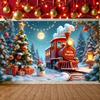 Festive Background Full Moon Merry Christmas Banner Holiday Banner Snowman Figure Xmas Tree Backdrop For Family Gathering