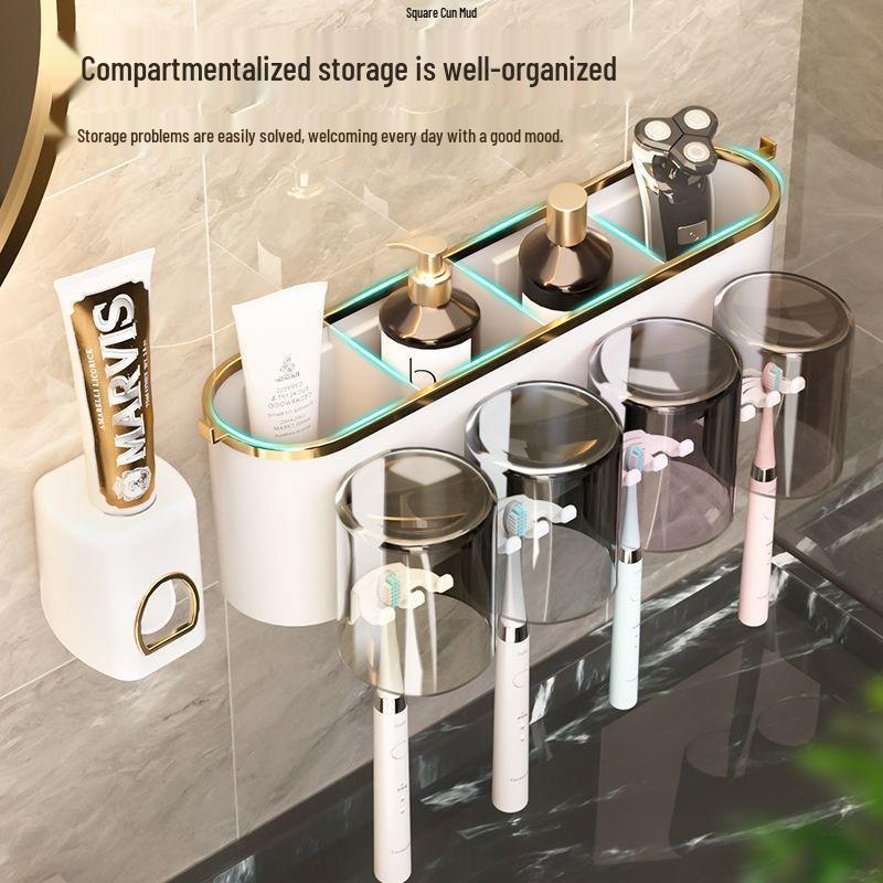 Wall-Mounted Electric Toothbrush and Toothpaste Holder with No-Drill Installation
