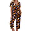 Women's Halloween Two Piece Outfit - Short Sleeve Top and Pants Set with Fun Print, Casual Wear for Halloween Party and Everyday