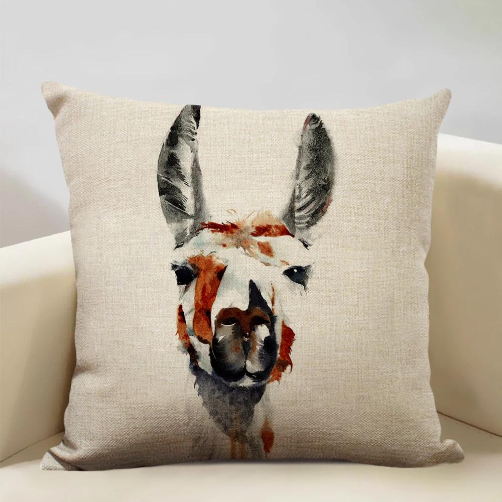Watercolor Animal Horse Chicken Lizard Cow Antelope Decorative Pillow Case 45x45cm Cushion Cover for Sofa Home Decor