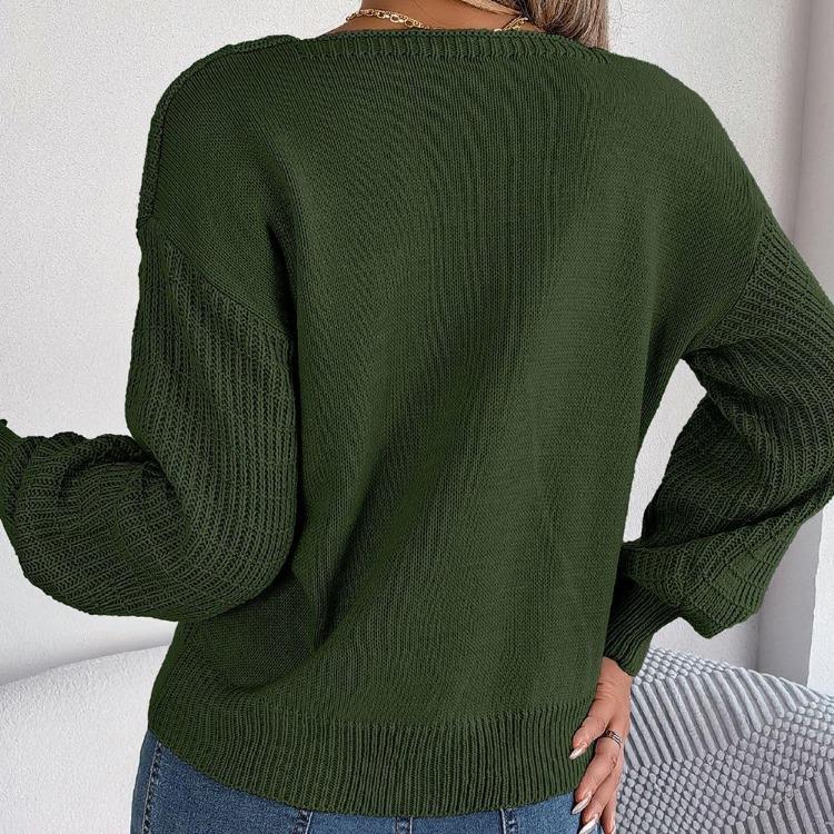 Vintage Løs Langermet Cardigan Genser Ensfarget Strikk O-hals Topp Høst Vinter