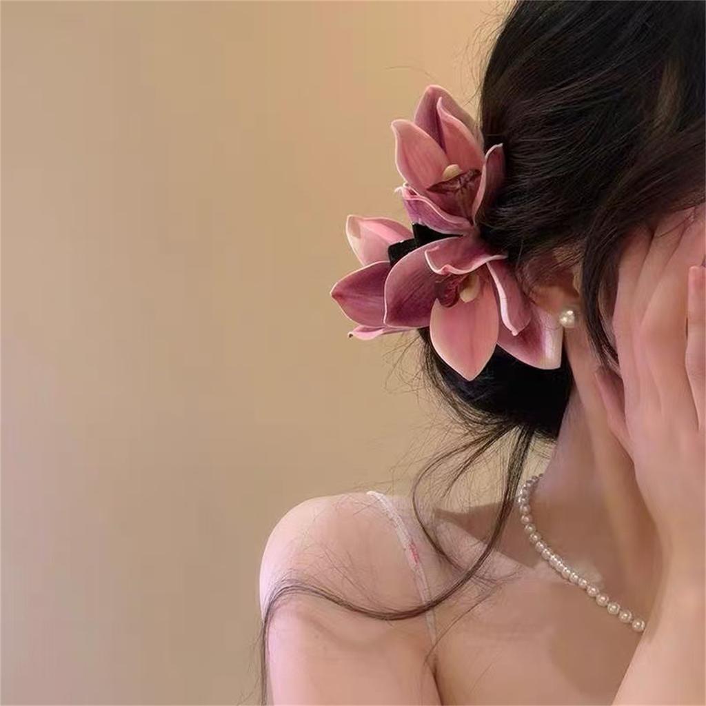 Elegant Orchids Hair Claw Clip for Women Teens with Secure Grip Perfect for Various Hairstyles and Theme Occasion