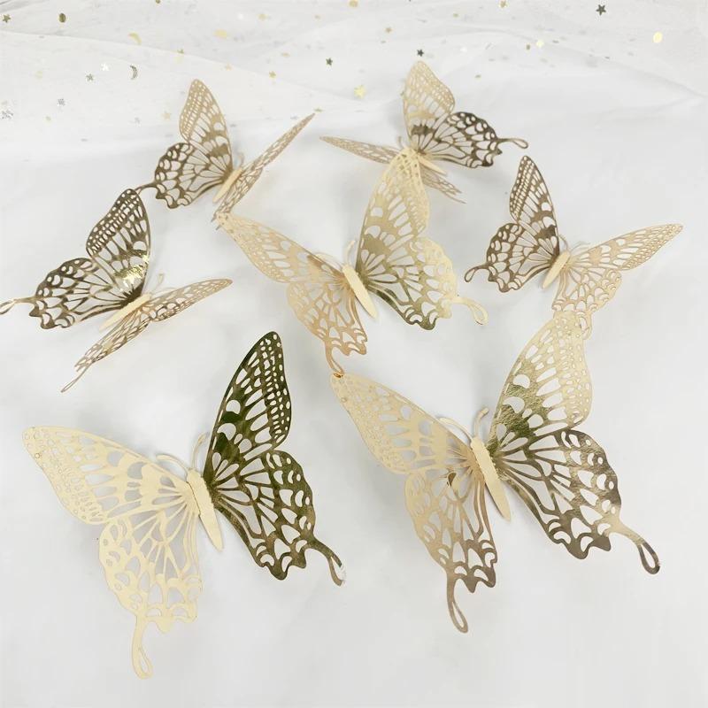 12Pcs 3D Hollow Colorful Butterfly Wall Stickers For Wedding Decoration Bedroom Children's Room Wall Art Kids Room Living Room