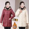 Mother's Mid-length Padded Jacket Winter Western Style Plus Velvet Thick Hooded Padded Jacket Fashion Middle-aged Jacket Padded Jacket