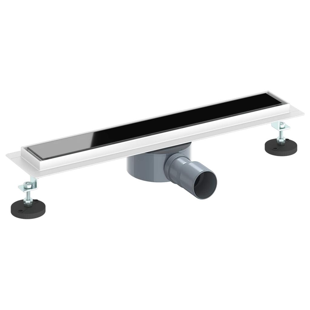 Shower Drain with Glass Cover and 360 degrees Siphon Black 50 cm