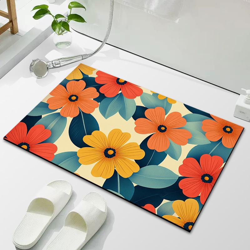 Flower Small Fresh Bathroom Floor Mat Diatom Mud Toilet Absorbent Floor Mat Bathroom Dirty Non-slip Mat Household Door Mat