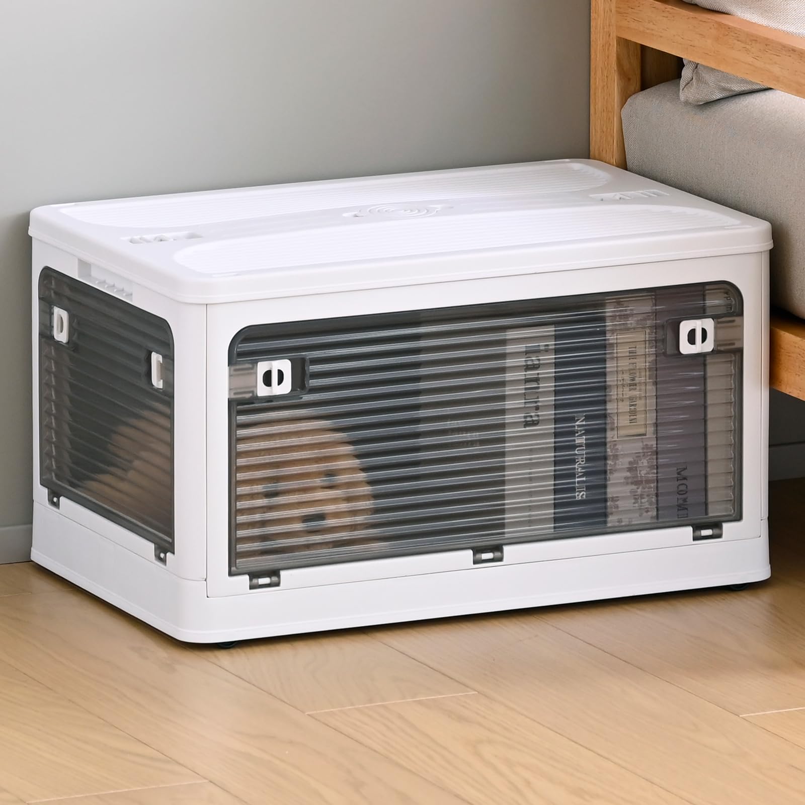 

YAMAZEN Large Storage Accessible from Any with Container Box for Clothing Wide x Deep x 30cm Box, Stackable, Foldable, Direction, Casters, Storage, белый