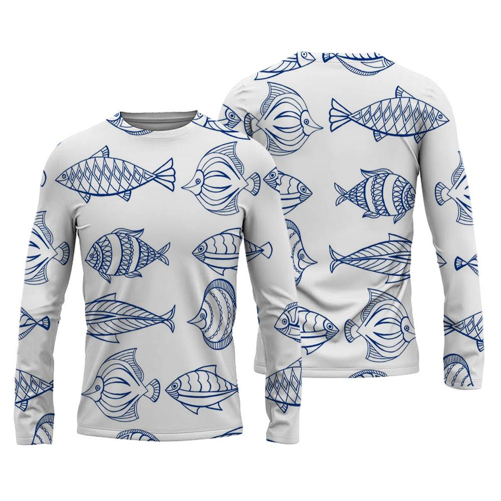 New Men's Fishing Shirts Customizable Print T-Shirt Fishing Apparel Long Sleeve Fishing Shirt Outdoor Sports Crewneck Tops 6XL