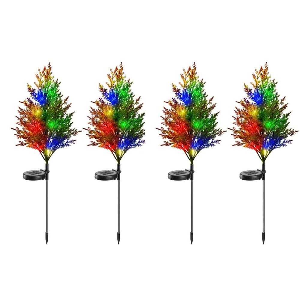 

4 шт. RGB с автоматическим включением в сумерках, уличный светодиодный водонепроницаемый садовый многоцветный мерцающий светильник для газона сосновой лужайки, солнечные огни для рождественской елки 4pcs