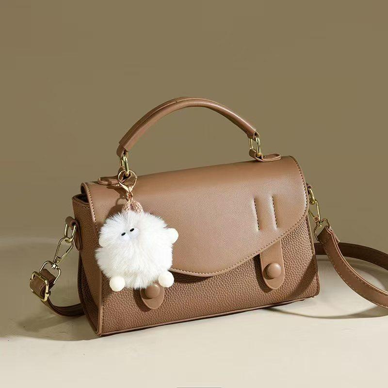 Plush pendant small square bag new fashion handbag versatile shoulder messenger bag