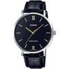 Men S Quartz Watch Black Black Leather Mtp Vt01l 1b