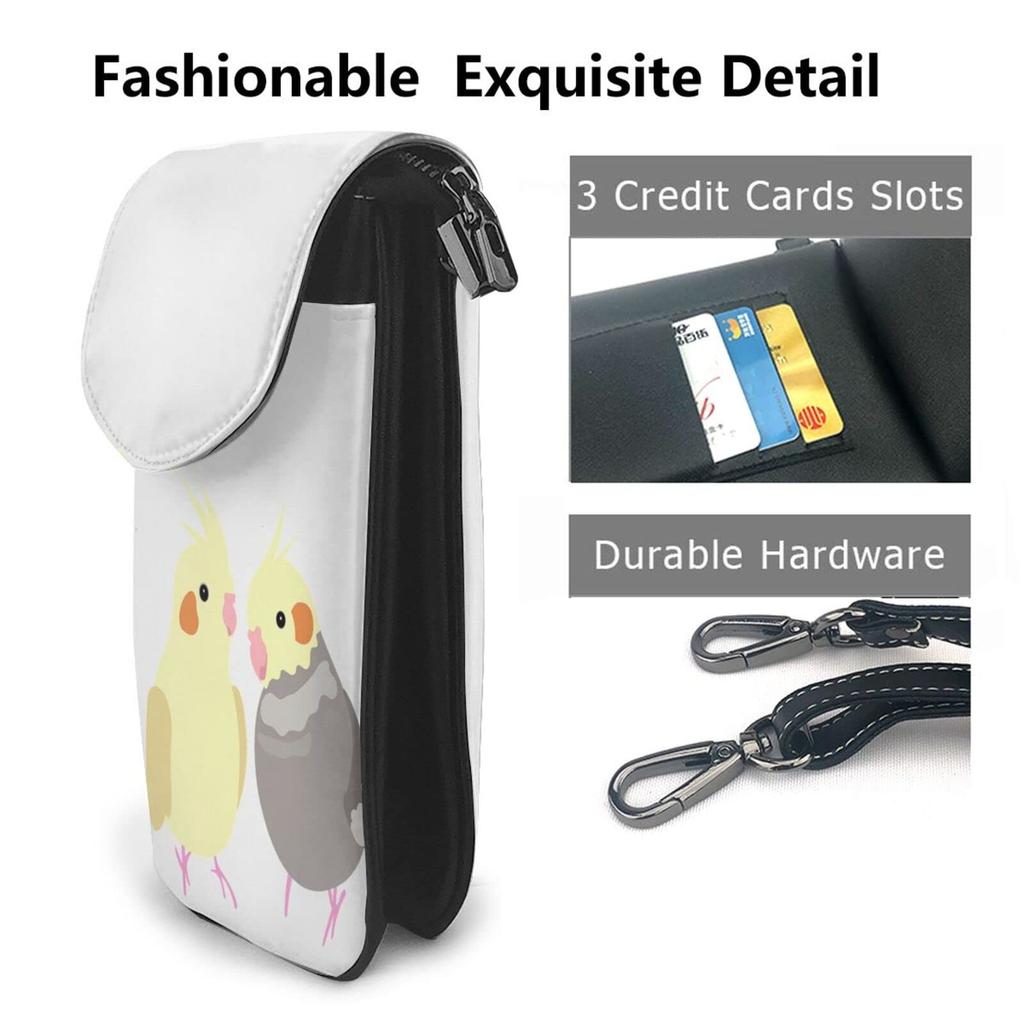 [JMI] Two Cockatiels Design Genuine Leather Smartphone Pouch, Shoulder Bag, Slim, Mini Pouch for Women and Men, Popular WalletCrossbody Bag, 19cm