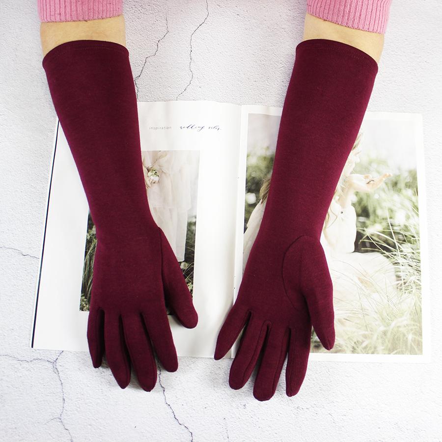 Guantes Largos de Algodón para Mujer Elásticos Otoño e Invierno Calidez 38cm Cortavientos y Resistentes al Sol Mangas de Punto
