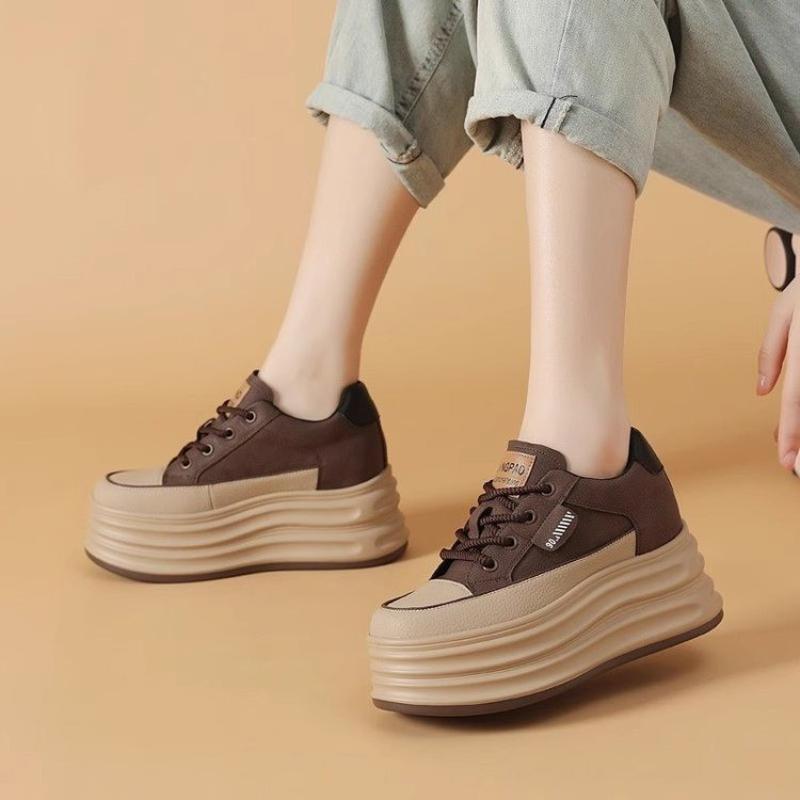 Leather Soft Surface 8cm Height Increasing Flat Shoes Autumn and Winter New Casual Shoes SyfIyno Thick Soled Women's Shoes