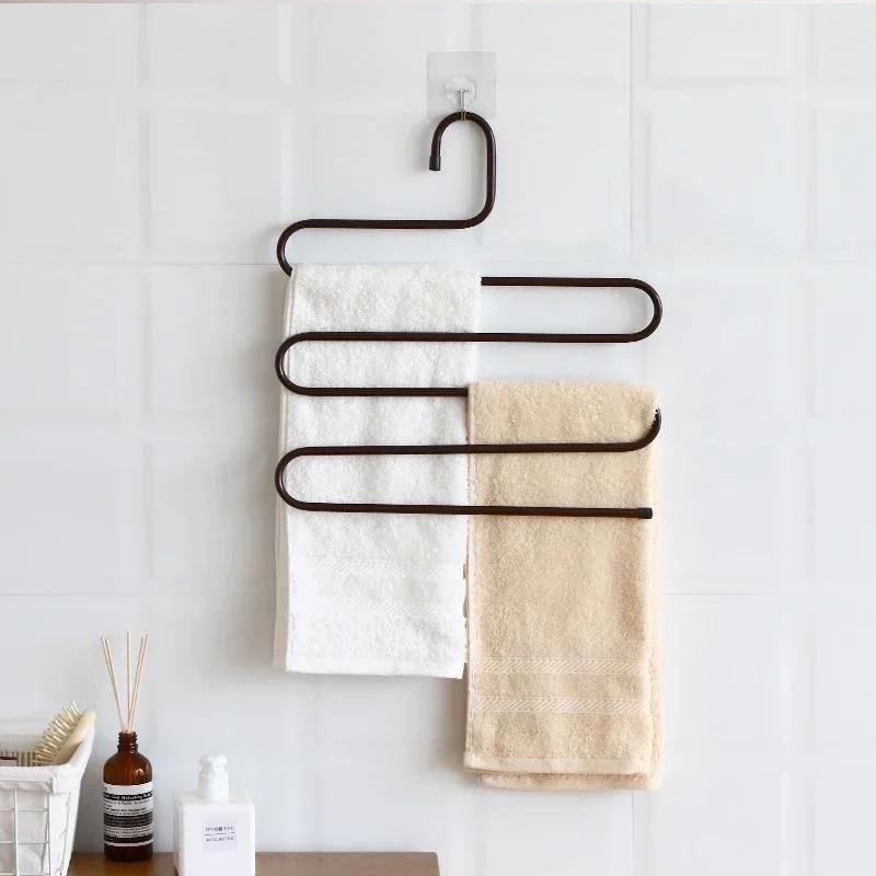 5 Layers S-shaped Pants Hanger Multifunctional Anti-skid Stainless Steel Pants RackWardrobe Storage Scarf Rack lron Pants Rack