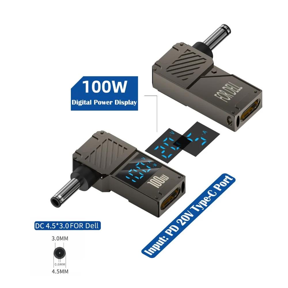 Digital Display USB-C to DC Converter Fast Charging PD 100W Laptop Power Connector Intelligent Universal for Lenovo/HP/Dell 5