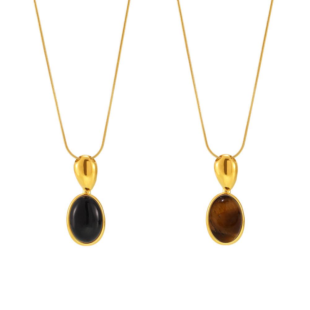 Fashionable Black Agate Pendant Necklace with Adjustable Stainless Steel Long Chain