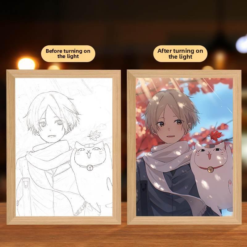 23cm/9.06in Anime Figure Natsume’s Book of Friends Light Painting Photo Frame Night Peripherals Table Top Lamp Collectible Gifts