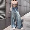 Damen High Waist Wide Leg Jeans - Retro Lockerer Schnitt, Übergröße, Bodenlang, Fake-Taschen