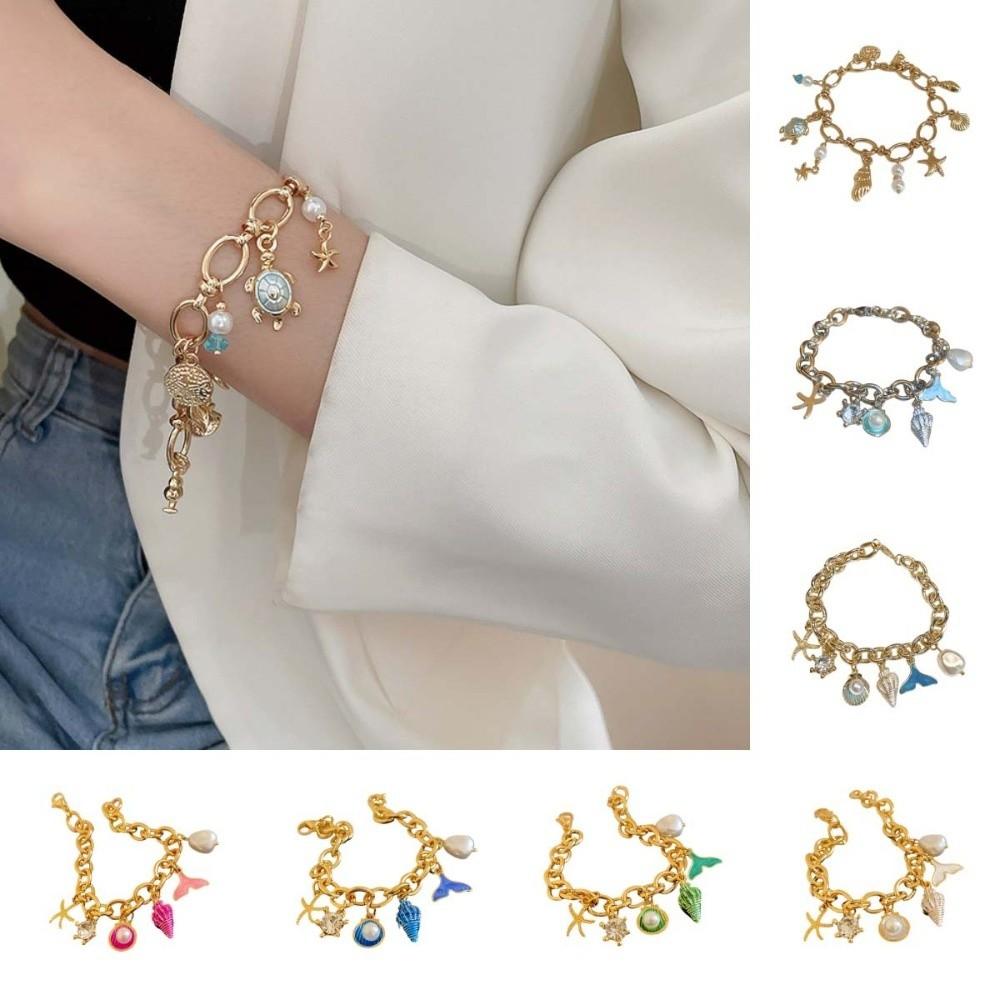 Ornaments Turtle Zinc Zinc Alloy Woven Bangle Zinc Zinc Alloy Rhinestone Pearl Shell Beaded Hand Chain  Daily