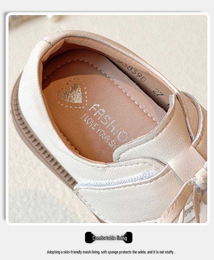 Sapatos de Princesa com Laço de Couro para Meninas com Sola Macia e Acabamento em Renda para Primavera e Outono