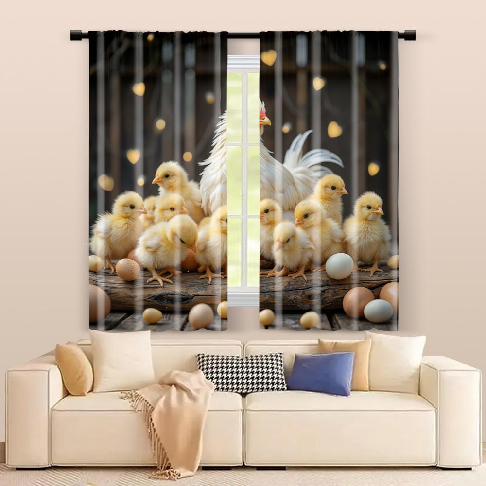 2 pcs   filtering curtains (excluding rods   non-movable   without batteries) Farmhouse Chickens and Rooster (2) for use in