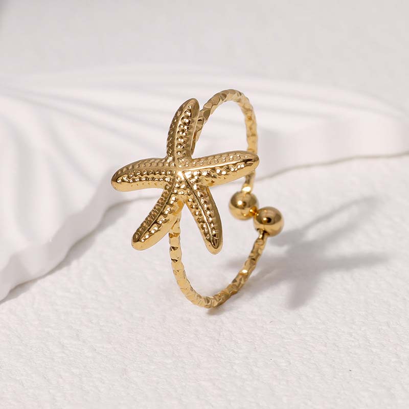 Stainless Steel Gold Color Starfish Open Rings For Men Women Vintage Metal Irregular Star Adjustable Finger Rings Beach Jewelry