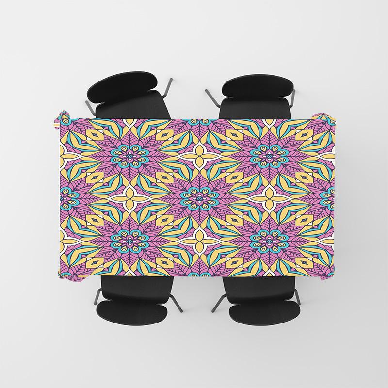 Colorful Mandala TableclothDecorative Floral Print Polyester Table Cover Unique Home Textile for Dining Room or Kitchen