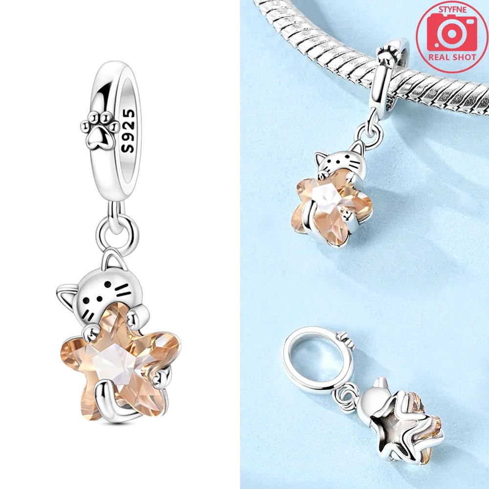 Pink Animal Bow Cat Pendant Bead Component Stars Hearts Ladybug Authentic Original Copper Metal Bead Component Compatible With Women Bracelet High