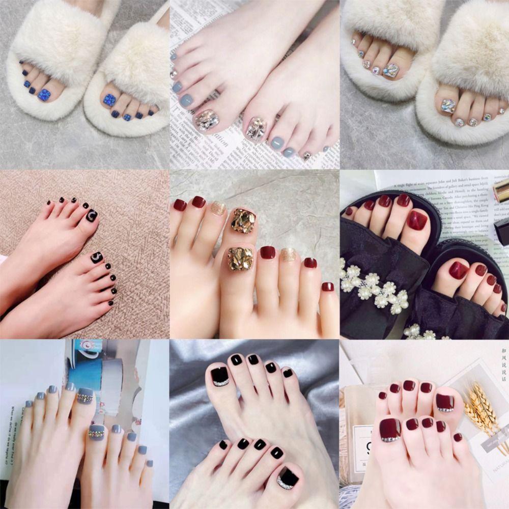 

для женщин квадратные короткие накладные ногти на ногах с блестками полное покрытие французский