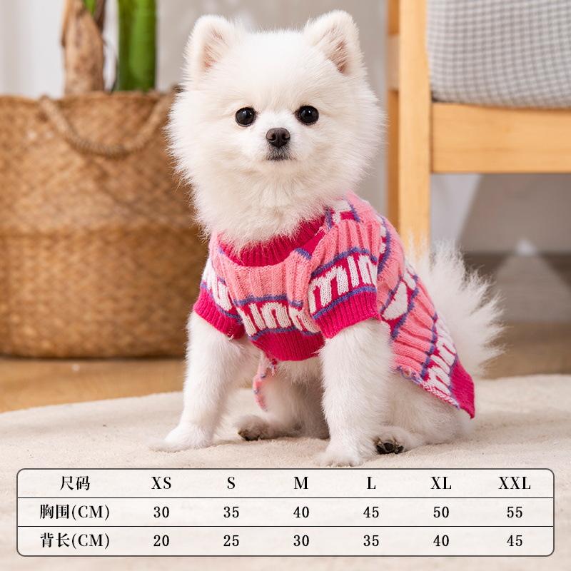 Clearance Dog Sweater Warm Striped Love Dog Sweater Pink Autumn and Winter Pet Sweater Puppy Puppy Medium Small Dog