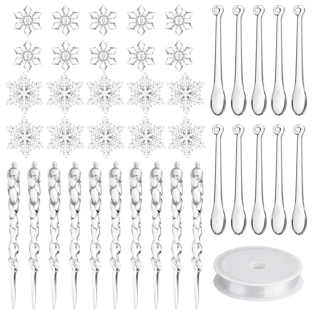 Christmas Decoration Icicles Acrylic Snowflake Icicle Ornaments 27/40pcs Fake Clear Lifelike Snowflake Bar Decorations Icicles