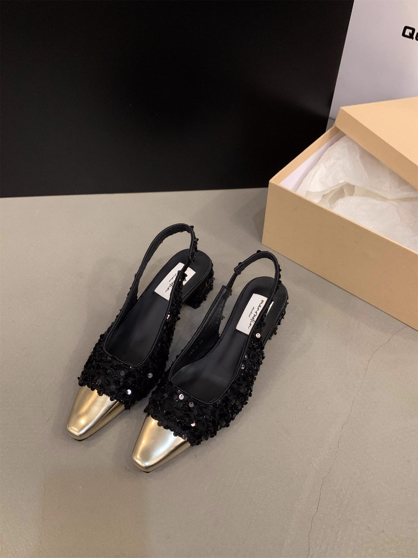 

Женские модные розовые туфли-лодочки на высоком каблуке, женские летние новые элегантные туфли на массивном каблуке с открытой пяткой, вечерние свадебные туфли-лодочки 35 чёрный