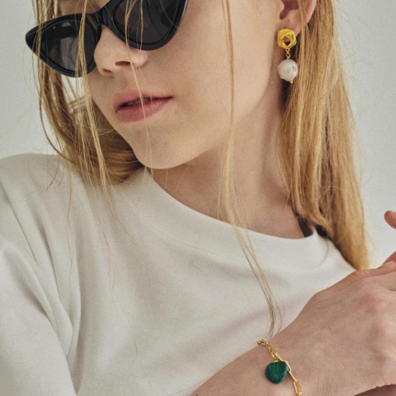 Modern Everyday Malachite Heart Charm Bracelet