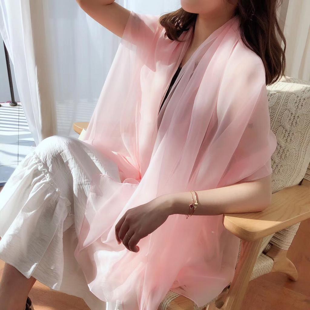 New Plain Long and Thin Chiffon Sunscreen Shawl Spring and Autumn Solid Color Candy Color Scarf Beach Towel