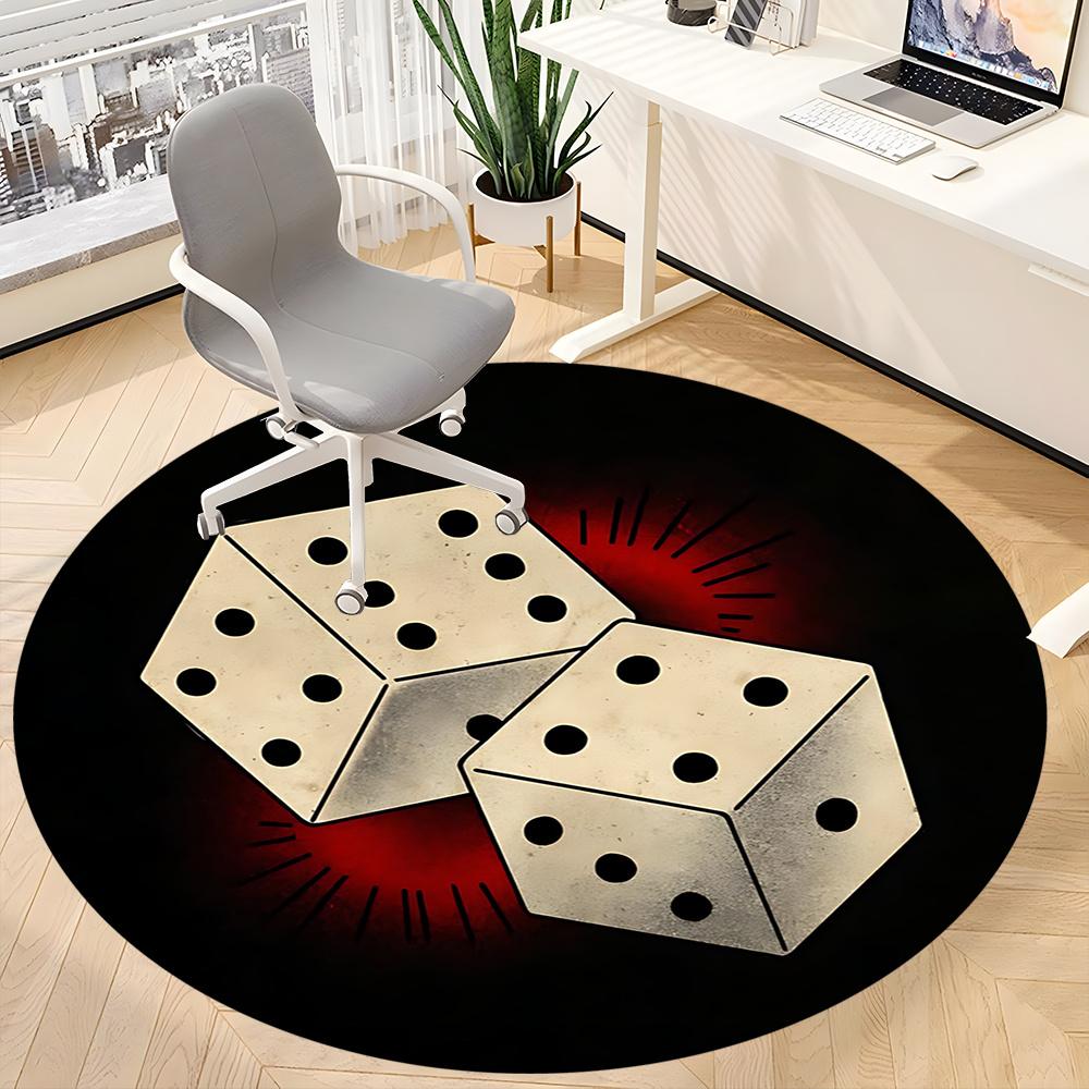 1pc Dice Game Office Round Area Rug, Indoor Mat Suitable ForOffice, Under Office Chairs Bedroom Living Room Home Decor, Room Decot211