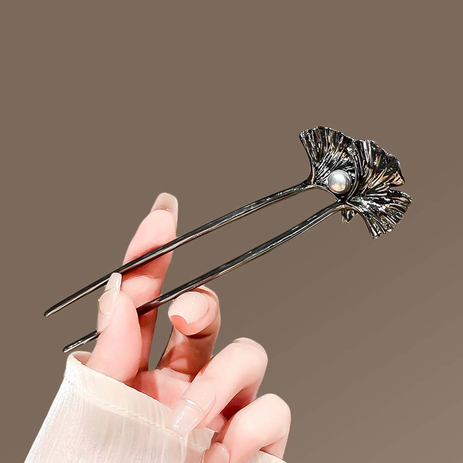 Fashion Metal Ginkgo Leaf Hair Stick For Women Elegant U Shape Simulated Pearl Tassels Hairpin Headwear Hair Accessories