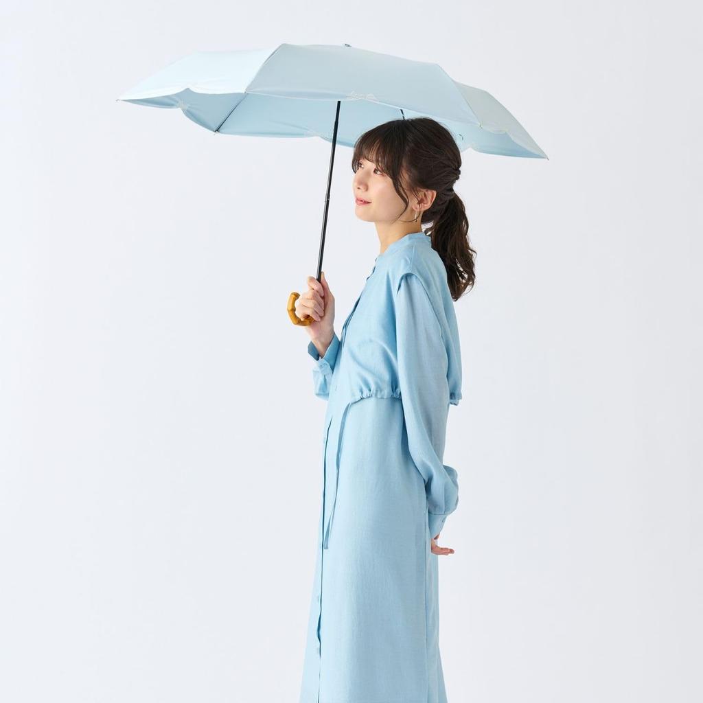 Moonbat Folding Umbrella for For Sun and Light Heat UV Mini Ribbon Blue [Esta] Parasol, Women, Rain, Blocking, Blocking, Protection, Scala,