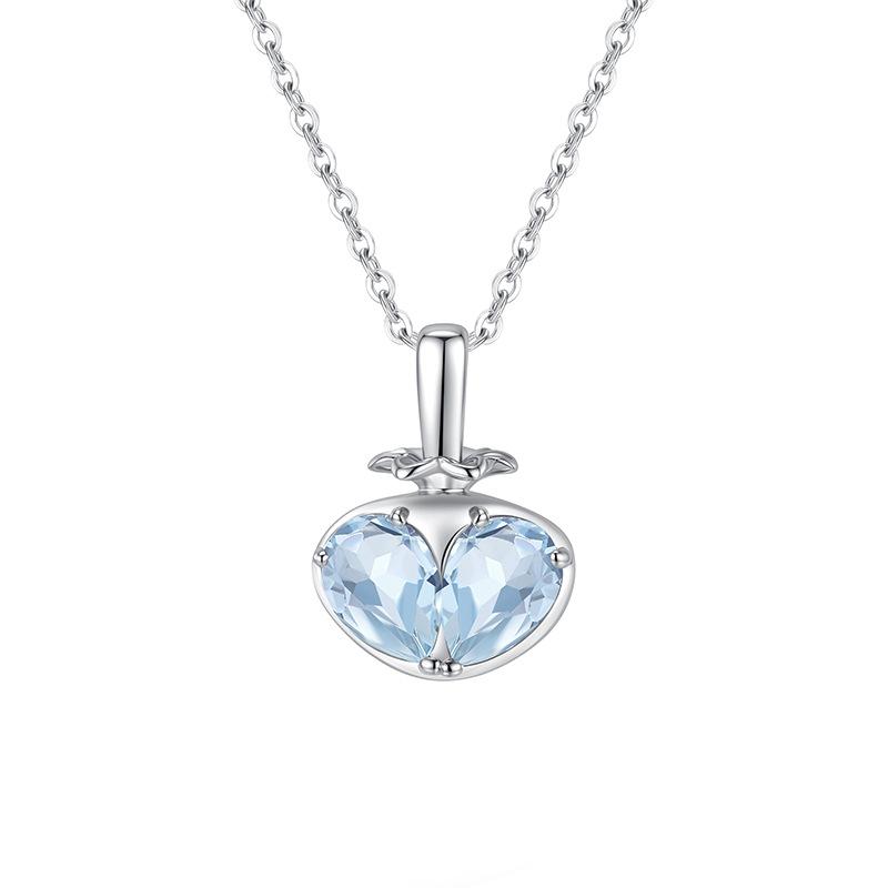 

S925 sterling silver strawberry heart necklace natural topaz amethyst splicing pendant niche sweet holiday gift 925 silver