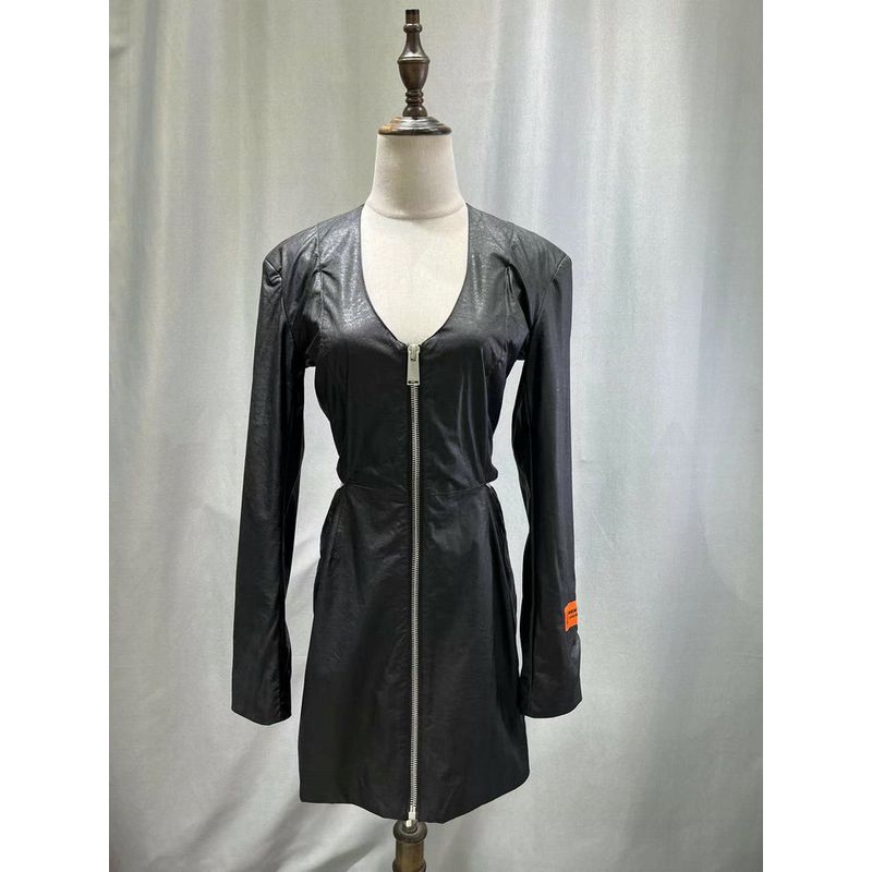

Fashion Niche Style Sweet Cool Sexy Slimming Fashionable Fine Black Elegant V Neck Dress Sheath Leather Dress Black S