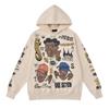 Trendy Brand Hooded Sweatshirt American Hip Hop Vintage Top Graffiti Print Couple Hoodie Loose For Men And Women
